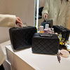 Rhombus-Embroidery Design Cosmetic Bag With Handle And Mirror