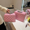 Rhombus-Embroidery Design Cosmetic Bag With Handle And Mirror