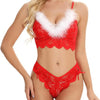 Red Christmas Pajamas Lace Burr Strap Sexy Lingerie