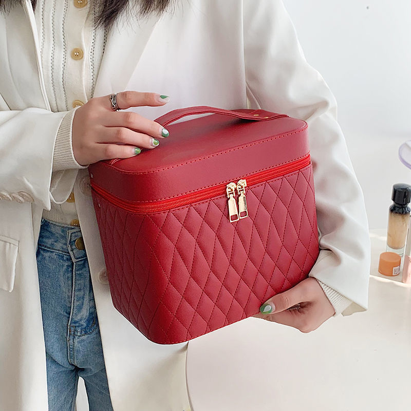 Rhombus-Embroidery Double-layer Make-up Storage Bags