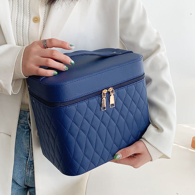 Rhombus-Embroidery Double-layer Make-up Storage Bags