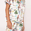 Autumn Christmas Digital Printing Lapel Short Casual Women's Home Pajamas Set