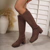 Winter Block-toe Figure-flattering Chunky-heel Stretch Boots