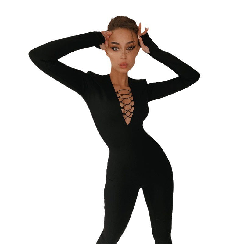 Hollow-out Cross Strap Women's Jumpsuit