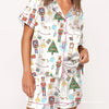 Autumn Christmas Digital Printing Lapel Short Casual Women's Home Pajamas Set