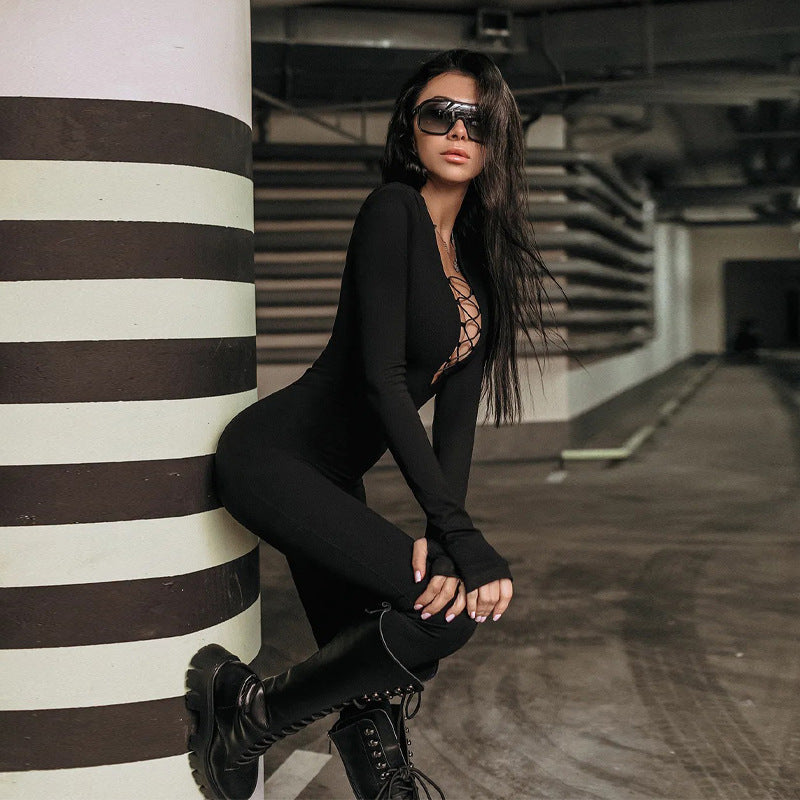 Hollow-out Cross Strap Women's Jumpsuit