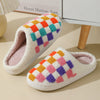 Fashion Colorful Checkerboard Home Slippers Couples Floor Bedroom Slipper Winter Warm Indoor House Shoes For Women And Men