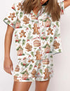 Autumn Christmas Digital Printing Lapel Short Casual Women's Home Pajamas Set