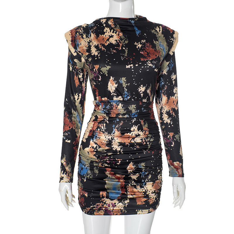 Tie-dye Printed Long Sleeve Dress