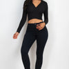 Ribbed Wrap Front Long Sleeve Top