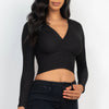Ribbed Wrap Front Long Sleeve Top