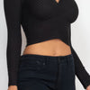 Ribbed Wrap Front Long Sleeve Top