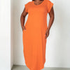 Plus Size Hidden Pocket Batwing Sleeve V Neck Long Dress