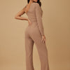 Snowflae Stone On Waist Half Shoulder Jumpsuit
