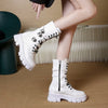 European And American Mid-calf Buckle Knight Boots Women