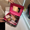Rhombus-Embroidery Design Cosmetic Bag With Handle And Mirror