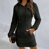 Women's Fuzzy Hoodie Dress - Slim Fit Long Sleeve Sweatshirt With Pocket, Cozy Casual Outfit