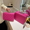 Rhombus-Embroidery Design Cosmetic Bag With Handle And Mirror