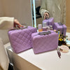 Rhombus-Embroidery Design Cosmetic Bag With Handle And Mirror