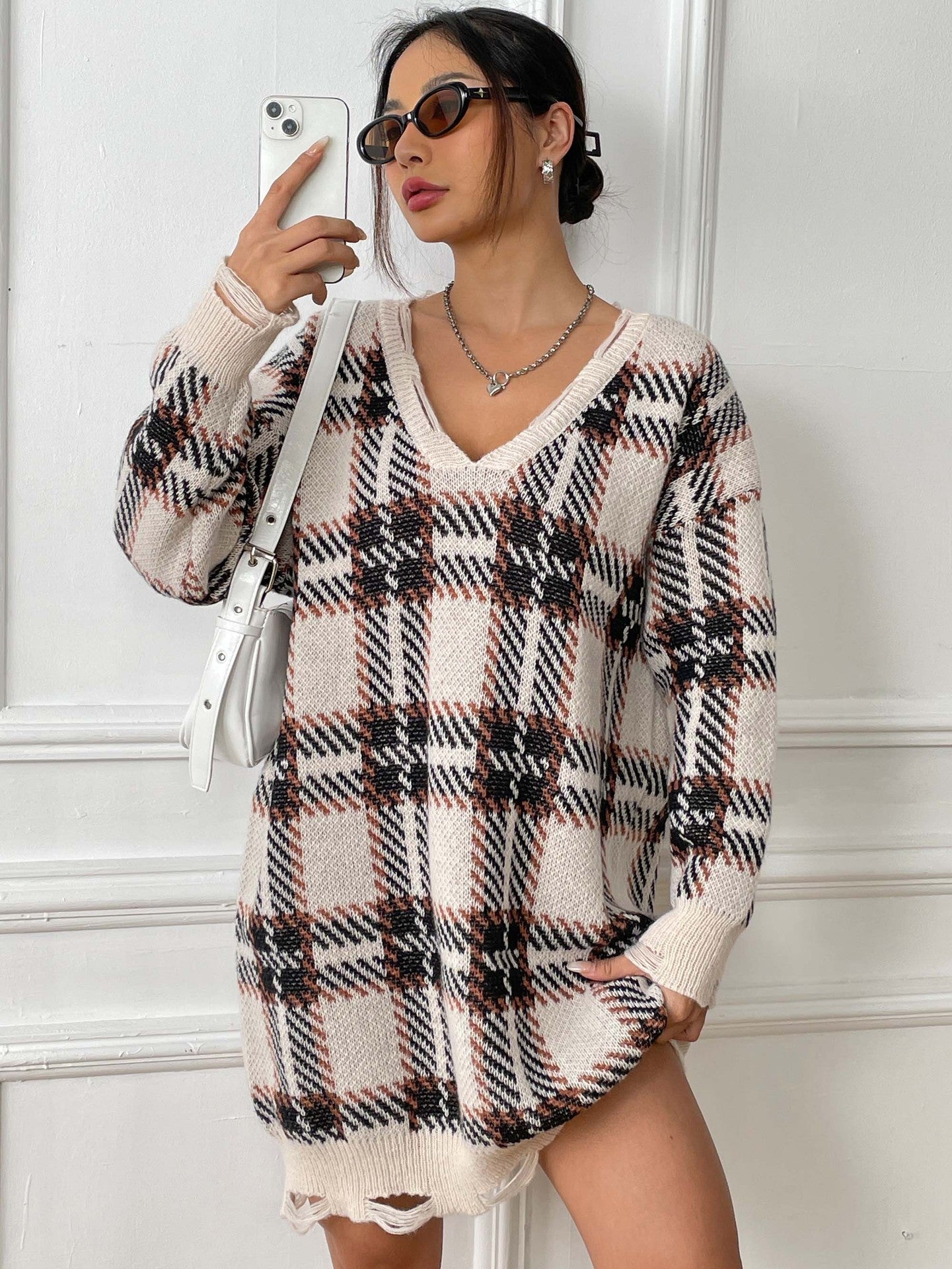 Loose Long-sleeved Plaid Dress