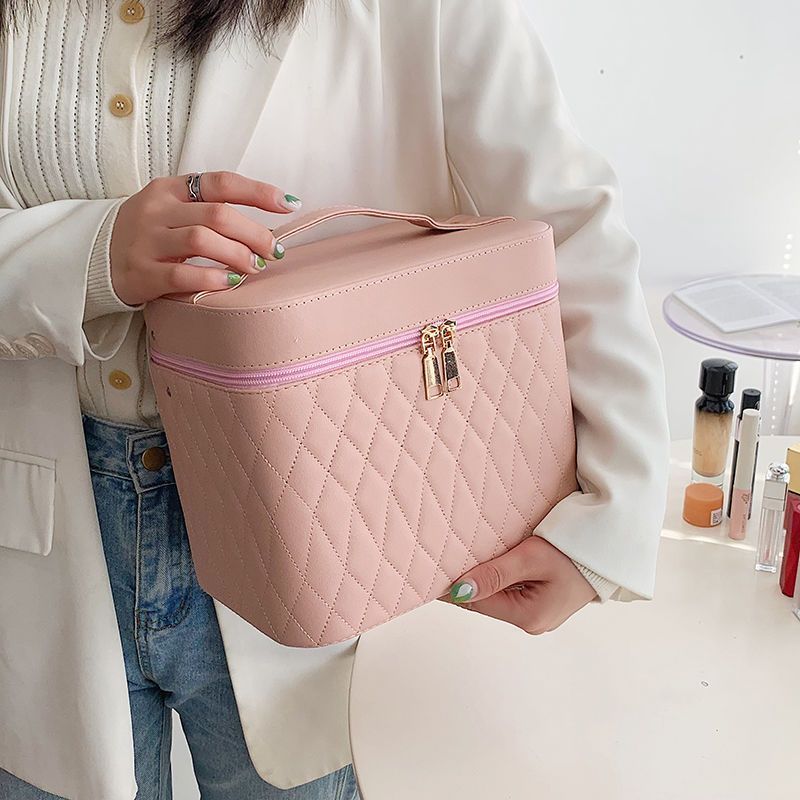 Rhombus-Embroidery Double-layer Make-up Storage Bags