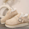 Winter Buckle Snow Boots Fashion Flat Thick-soled Cotton Shoes Round Toe Plus Velvet Warm Ankle Boot For Women