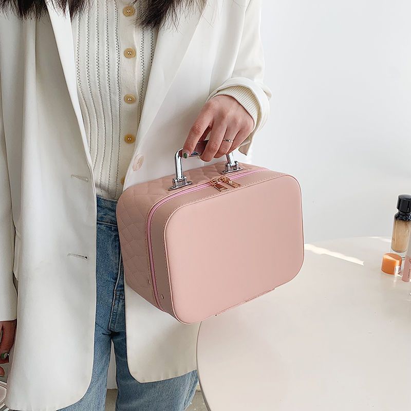 Rhombus-Embroidery Double-layer Make-up Storage Bags