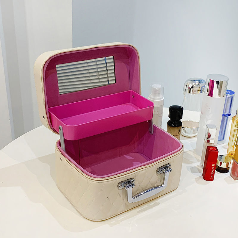 Rhombus-Embroidery Double-layer Make-up Storage Bags